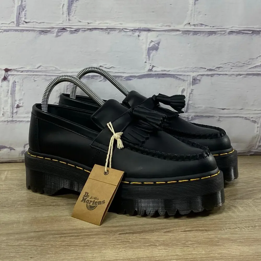 Dr. Martens Adrian Quad Black Leather Tassel Platform Loafers Men's 6 Women's 7 - Picture 1 of 8